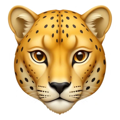 Cinematic Noble Cheetah Portrait Emoji, Poised and regal, with a lean, muscular build and a sleek, spotted Fur of golden hues, deep-set soulful amber eyes, Simplified yet sharp and sophisticated features, highly detailed, glowing with a warm, dignified glow, high shine, intelligent and swift, stylized with an air of wild elegance, focused and attentive, soft glowing outline, capturing the essence of a watchful and confident predator, so majestic it feels as though it could sprint out of the screen with effortless authority! sticker