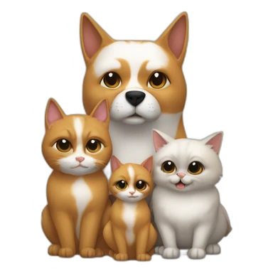 Famille d'une mère un père chauve, deux jumeaux et une petite sœur, un chien est 3 chats, avec un perroquet sticker