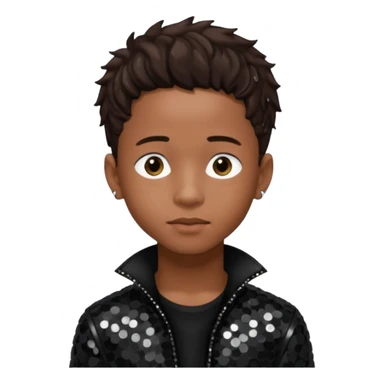 Jaden Smith with dark brown hair, black sequin outfit sticker