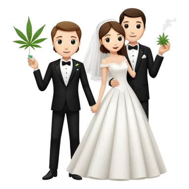 A bride in white wedding dress and groom in tuxedo, full body, sharing cannabis, wedding couple, different pose sticker