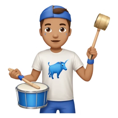 A loud fan, simple tee shirt with paint on his cheeks with a marching drum, beating it with enthusiasm sticker