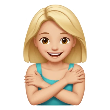 A girl laughing with her arms crossed around her neck  sticker