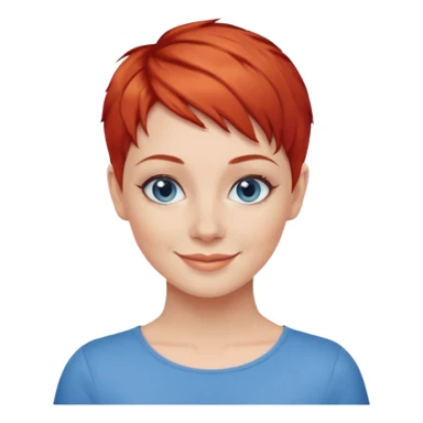 27 year old white woman, red hair, pixie cut, blue eyes sticker