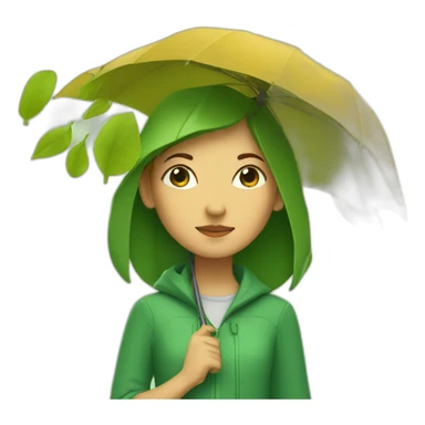 A girl with an umbrella made of leaves sticker