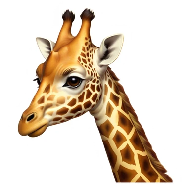Cinematic Noble Giraffe Portrait Emoji, Poised and regal, with a towering, elegant build and a stunning, patterned Fur of warm yellows and browns, long, graceful neck and soulful, gentle eyes, Simplified yet sharp and sophisticated features, highly detailed, glowing with a soft, dignified glow, high shine, intelligent and graceful, stylized with an air of savannah majesty, focused and attentive, soft glowing outline, capturing the essence of a watchful and confident giant, so majestic it feels as though it could stretch out of the screen with effortless authority! sticker