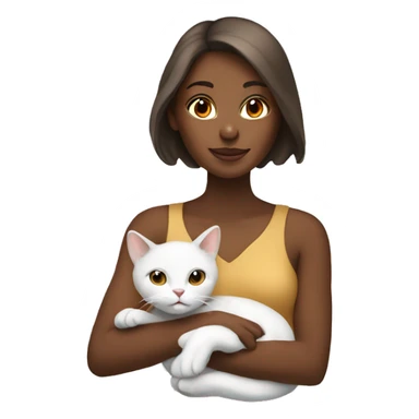 brown skinned lady holding white cat  sticker