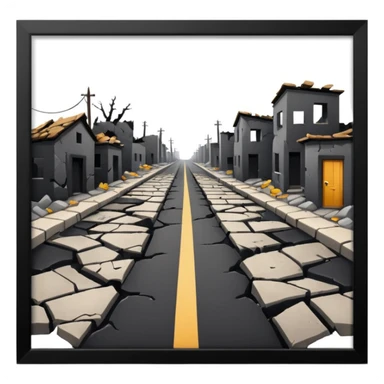 ruined town with horizontal destroyed road sticker