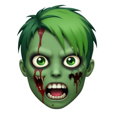  emo zombie black punk hairs green skin middle part with cuts on face and open mouth with fluid coming out of mouth sticker