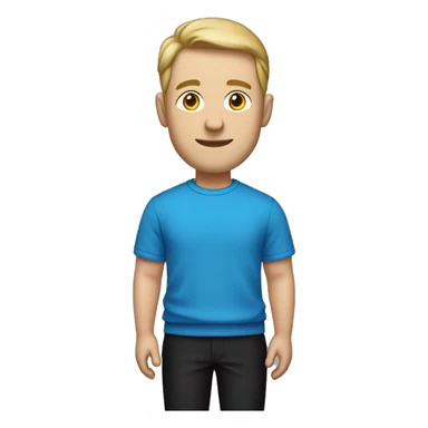 A Caucasian man with a blue sweatshirt on and black pants and black shoes on sticker