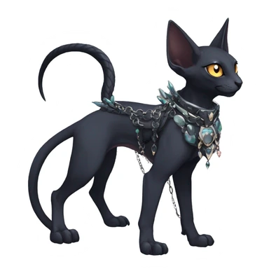 cool punk kawaii cartoon edgy distinguished pretty elegant beautiful fantasy black ethereal nargacuga-Noivern-sphynx-Quiana-Fakemon collar harness chains necklace full body sticker