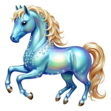 A magical horse made entirely of transparent bubbles and water, with a flowing mane of small bubbles sticker