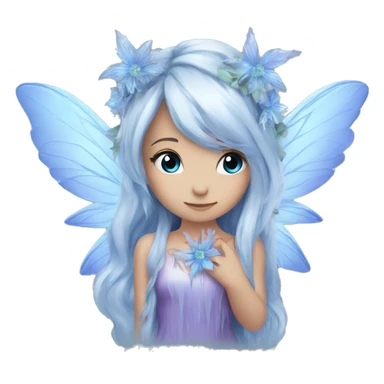 Beautiful, ice, blue flower, fairy, blue, silver, purple, long hair, big wings sticker
