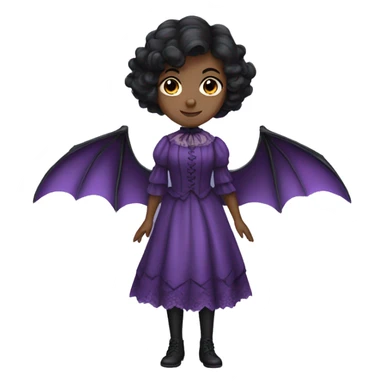 black short haired girl with a purple victorian dress that has bat wings sticker