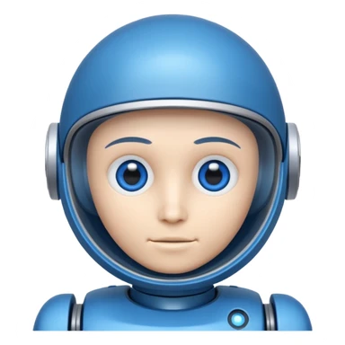 tête de robot cosmonaute bleu et blanc avec des yeux arondis bleu style cartoon sticker