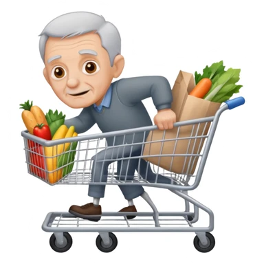 Clean shaven Old man stealing a grocery cart sticker
