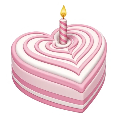 heart shaped birthday cake, pastel pink and white swirled, cute and cheerful sticker