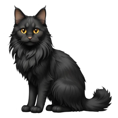 cinematic-black-maine-coon-cat-full-body-on all fours-emoji,-head-tilted-playfully-and-inquisitively,-sleek-solid black-fur,-simplified-yet-adorable-features,-highly-detailed,-glowing-with-a-warm,-friendly-glow -simplified-yet-realistic sticker