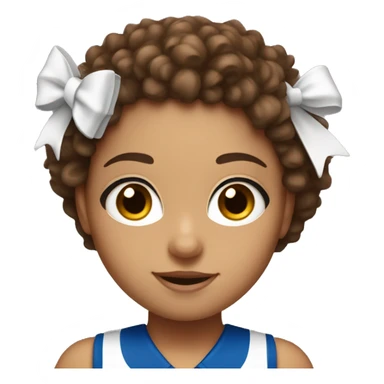 cheerleader with brown hair, hazel eyes & has curly hair with a white bow sticker