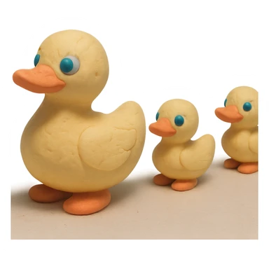 mother duck with ducklings following her, playful and cute, pastel colors, visible fingerprints, claymation style sticker