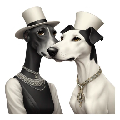 Two aristocrat dog black and white galgo kiss with women  sticker