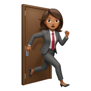brown skinned female in business attire running out of door sticker