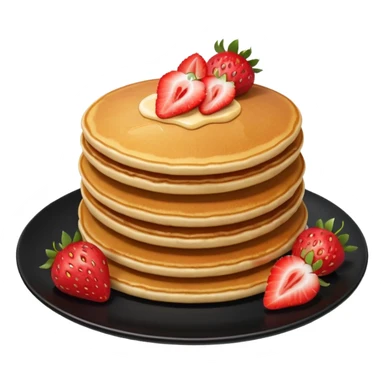 TWO Pancakes with strawberries in a black plate sticker