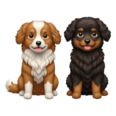two dogs with wavy hair, one black and one brown with mountains sticker