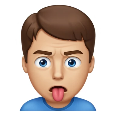 Un gars blanc brun au yeux bleu qui tire la langue sur le coter de la bouche et regarde mal sticker