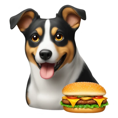 Dog eating ￼burger with chicken on its back sticker