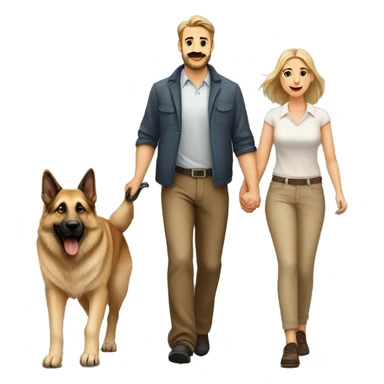 Couple walking two dogs. German shepherd. Anatolian shepherd  sticker