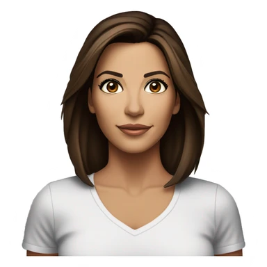 3/4 face, contrasted, shadow, light, Eva Longoria expression, standing from a distance, thin nose, brunette woman, hazel eyes, long eyelashes, dark shoulder shaded hair, white t-shirt, jeans, white sneakers sticker