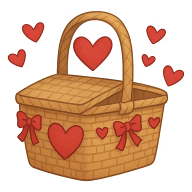 romantic picnic basket with hearts, no background sticker