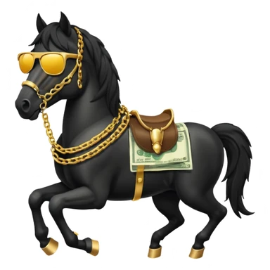 Black Horse looks gangster with Golden chains, sunglasses and Holds money sticker