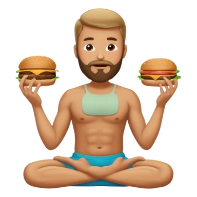 caucasian man with beard, eating burger in yoga pose sticker