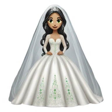Hyper Realistic ornate ballgown long sleeve Wedding dress with diamanté on Russian bride with green eyes and long black hair with veil hyper realistic  sticker