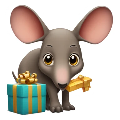 Aardvark with a present sticker