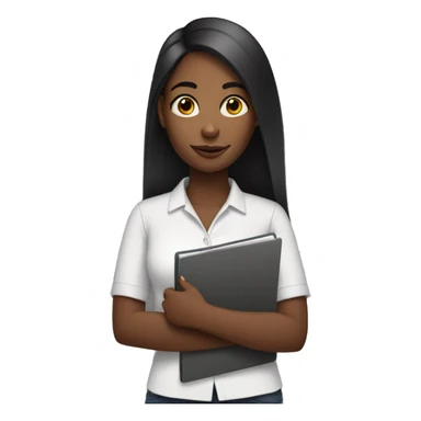 Young black woman with straight hair holding a clipboard sticker