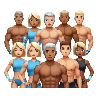 five pumped up men and women with visible cyber implants sticker