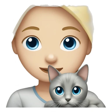 blonde girl with blue eyes holding a grey cat sticker