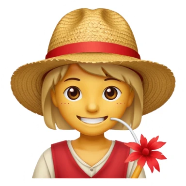 Fait moi cette emoji 🏴‍☠️ et rajoute sur la tête un chapeau de paille avec un fil rouge  sticker