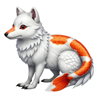 Asian Painted Fluffy Realistic Rock-Ptarmigan-Arctic-Wolf-Koi-Fish-Animal-hybrid, full body, with red marking over eye sticker