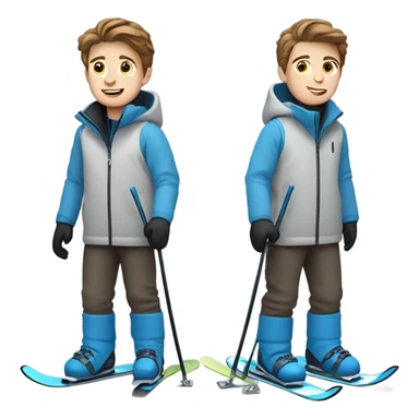 White boy with brown hair skiing on blue skis. Wearing a light gray coat. And a pair of black snow pants.  sticker