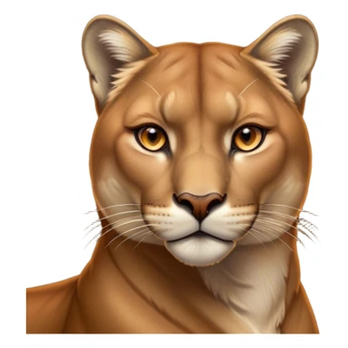 Cinematic Noble Cougar Portrait Emoji, Poised and regal, with a lithe, muscular build and a sleek, tawny Fur with subtle dark accents, deep-set soulful amber eyes, Simplified yet sharp and sophisticated features, highly detailed, glowing with a warm, dignified glow, high shine, intelligent and stealthy, stylized with an air of wild elegance, focused and attentive, soft glowing outline, capturing the essence of a watchful and confident predator, so majestic it feels as though it could silently pounce out of the screen with effortless authority! sticker