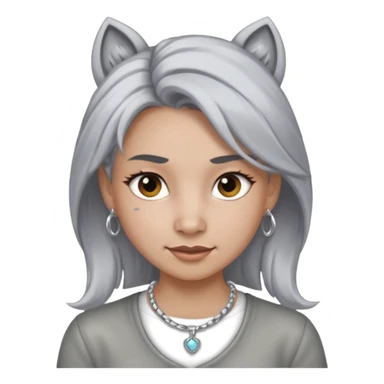 Female with Silver Necklace, grey skin,pony hair, more bright silver,highlight necklace, different expressions. sticker