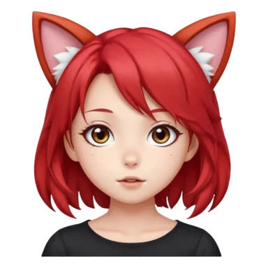 cute anime girl with cat ears, red blowing hair sticker