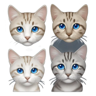 three cats, 1 lynx point with blue eyes, 1 white and white tabby with blue eyes, 1 all black with blue eyes sticker