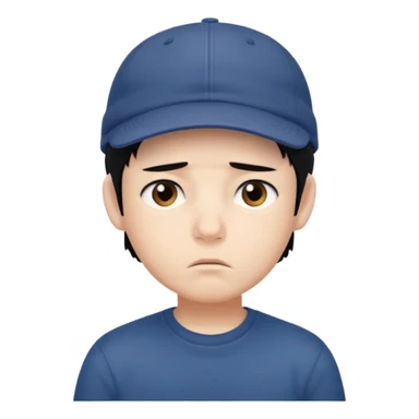 Gere um menino de cabelos preto e boné com feição triste sticker