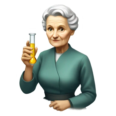 old Marie Curie holds a test tube in her hands sticker