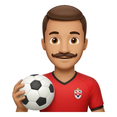 man soccer player red jersey with mustache holding soccer ball sticker