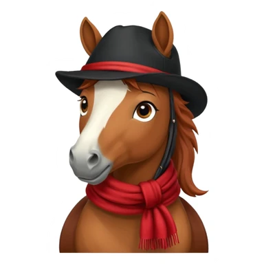 fabulous funny winter horse in a black hat cap with a red scarf sticker